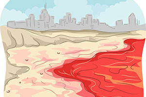 A cartoon depiction of red tide. 